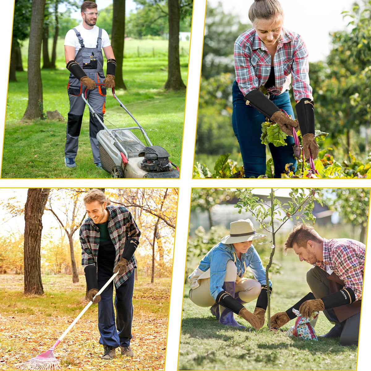 HANDLANDY mowing and landscaping gloves protect hands and arms during outdoor work