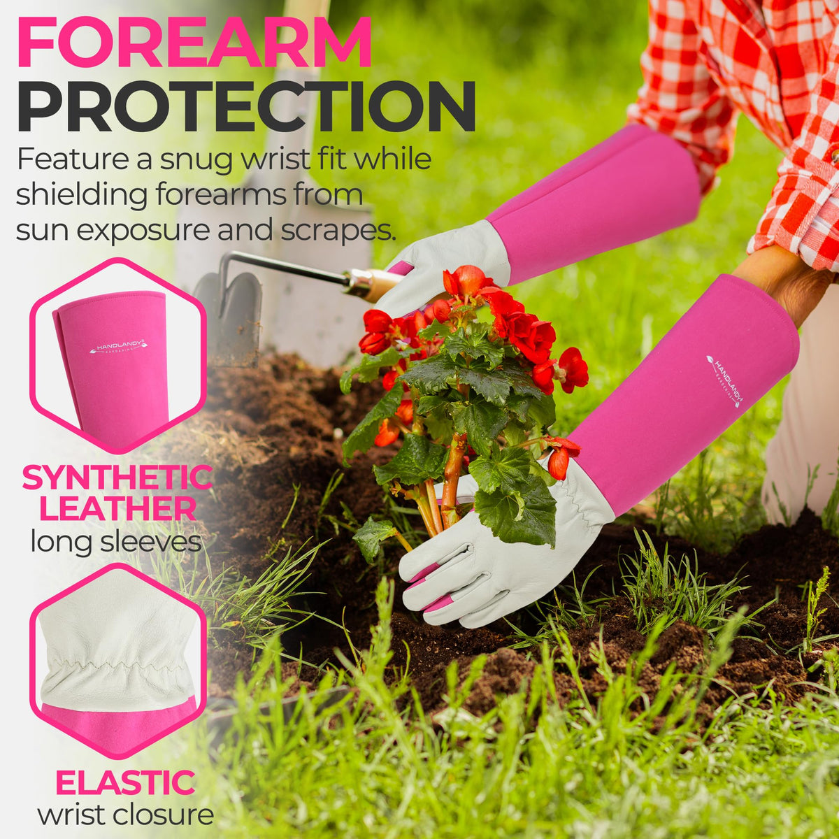 HANDLANDY Gloves feature reinforced fingertips and padded palm for durability.