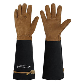 HANDLANDY Rose Pruning Gloves in coffee brown, front view protecting hands