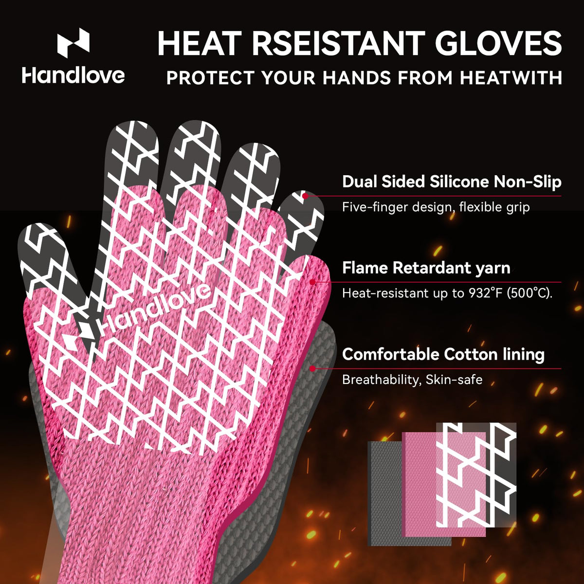 HandLove three-layer aramid glove construction offering heat resistance and flexibility.