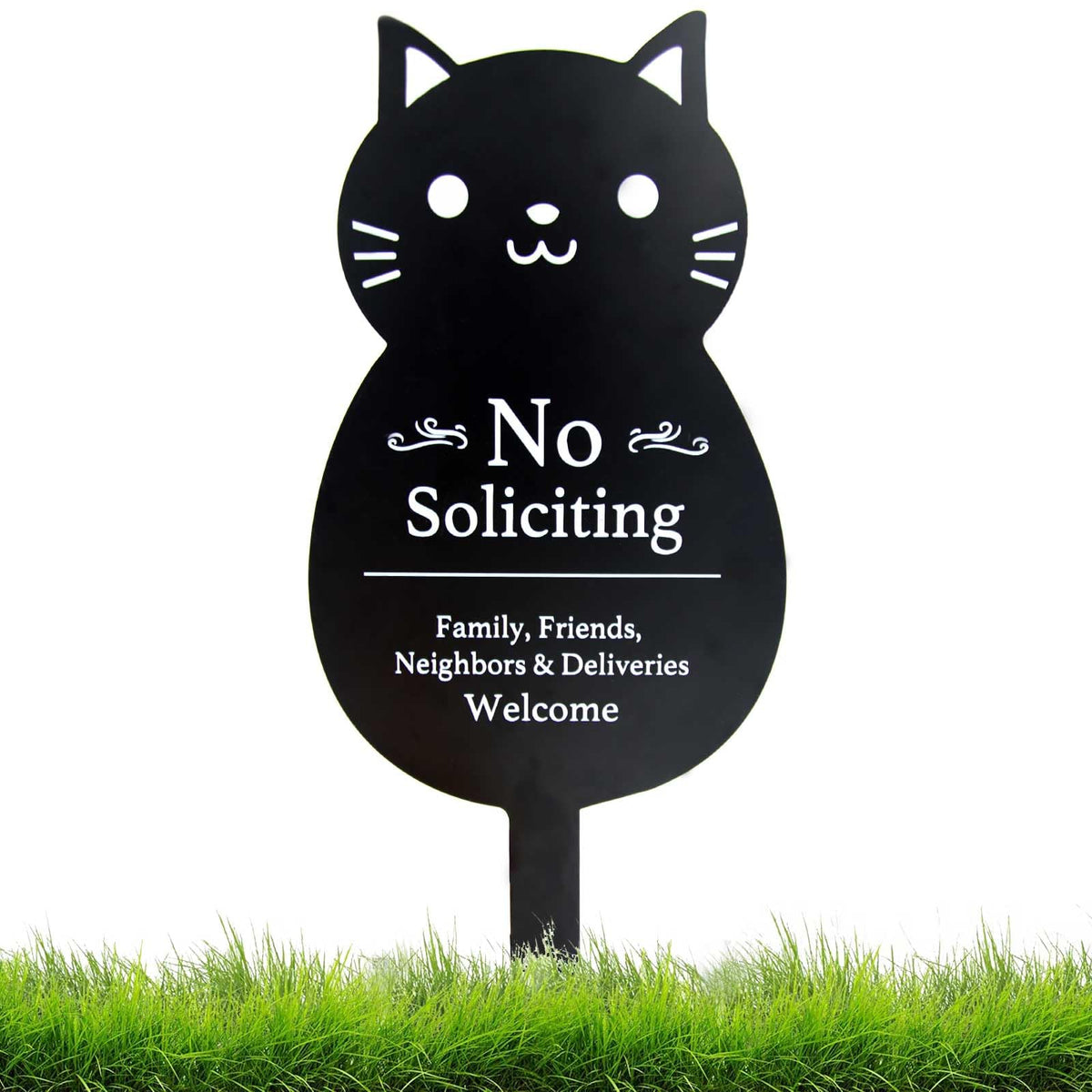 Handook no soliciting sign with black cat for yard display signals no solicitation.