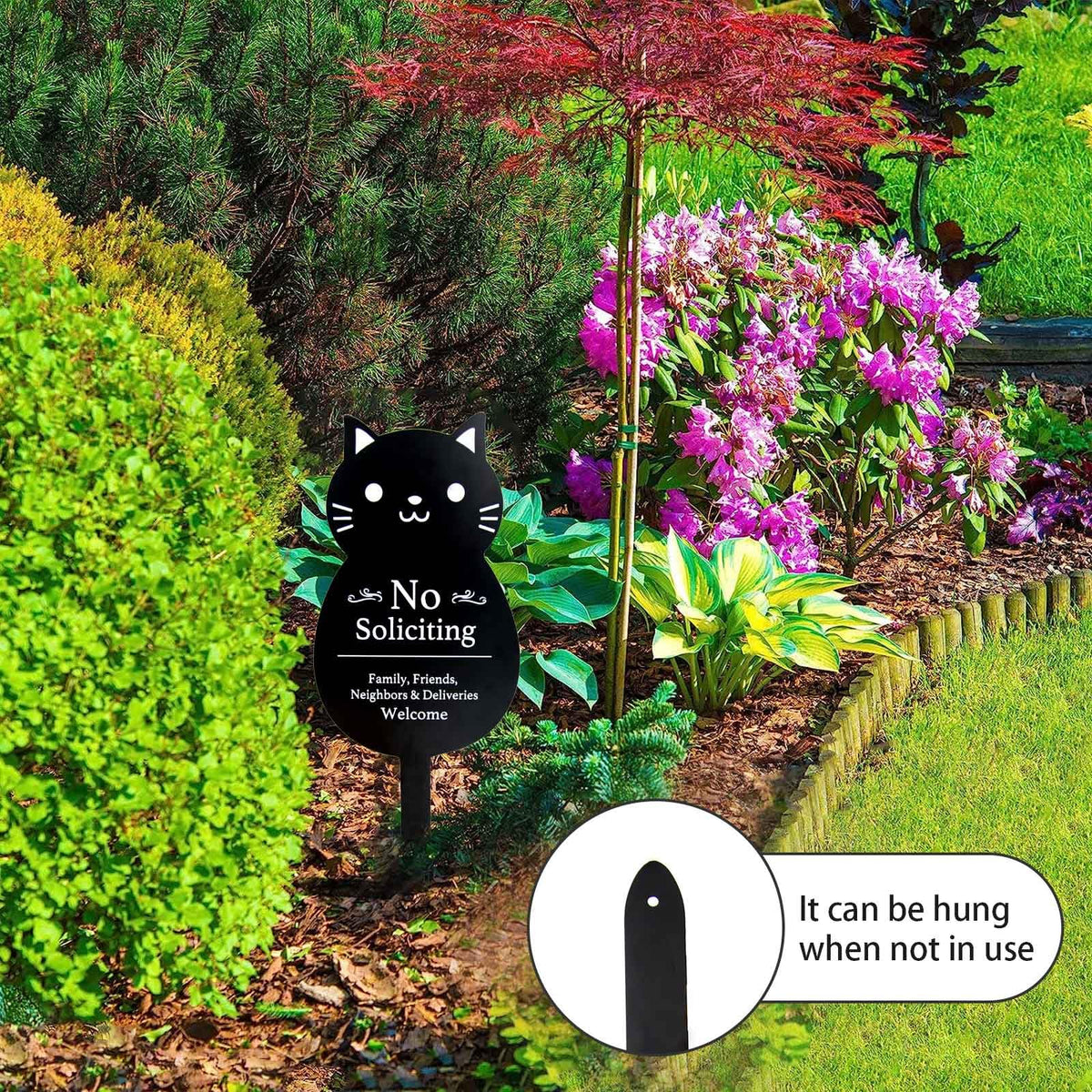 Handook no soliciting sign in durable metal withstands outdoor conditions.