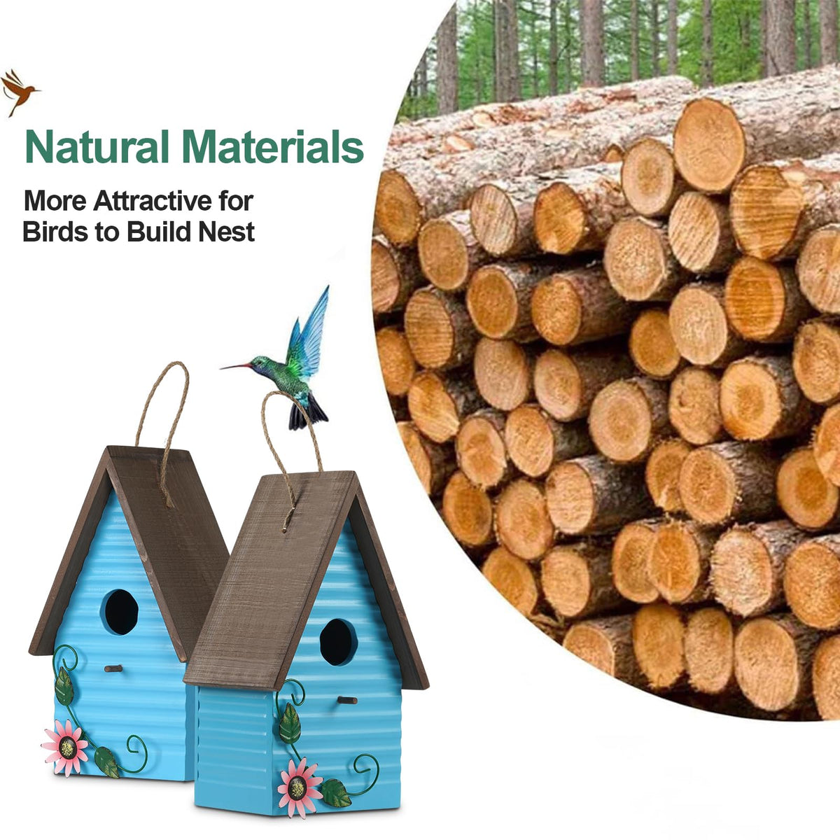 Handrong bluebird house features a large clean-access door for easy maintenance.