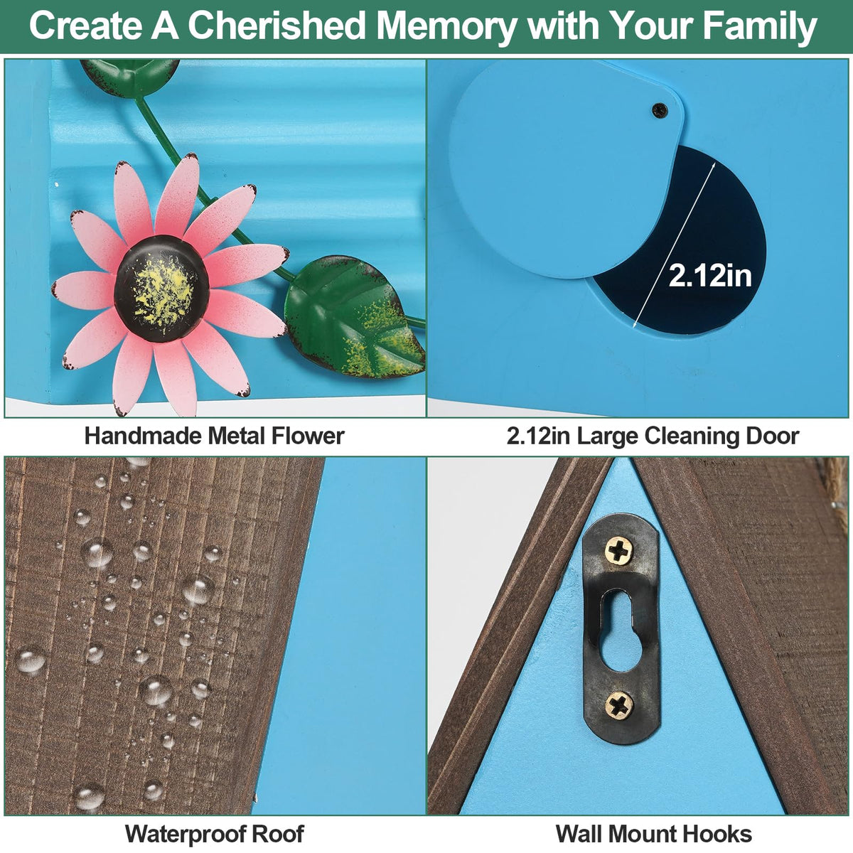Handrong bluebird house serves as charming garden decor and bird habitat.