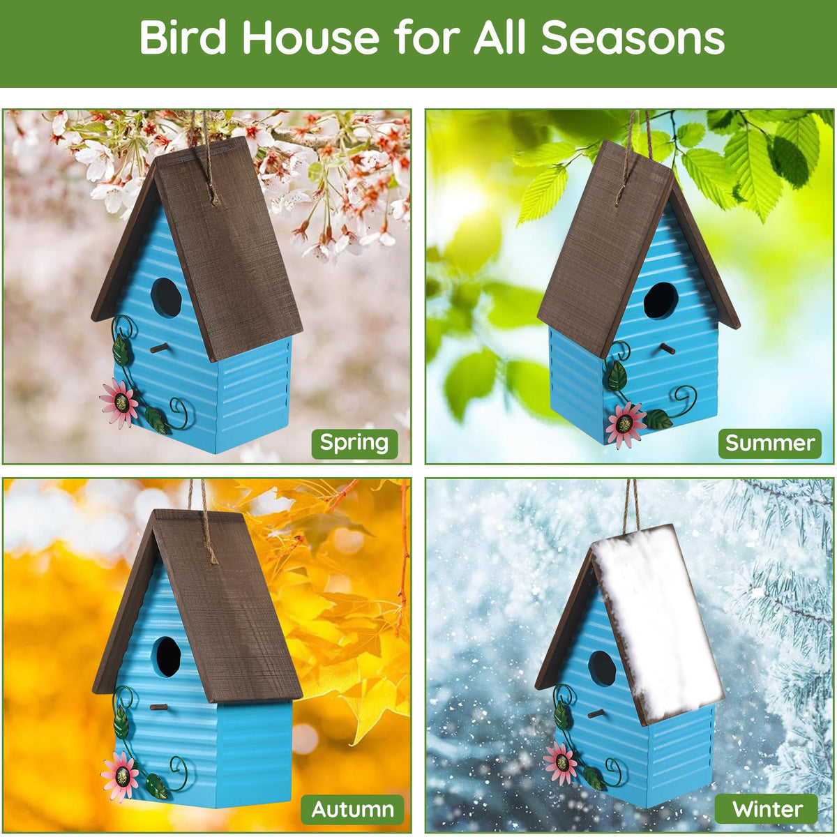 Handrong bluebird house doubles as indoor decor for nature-inspired rooms.