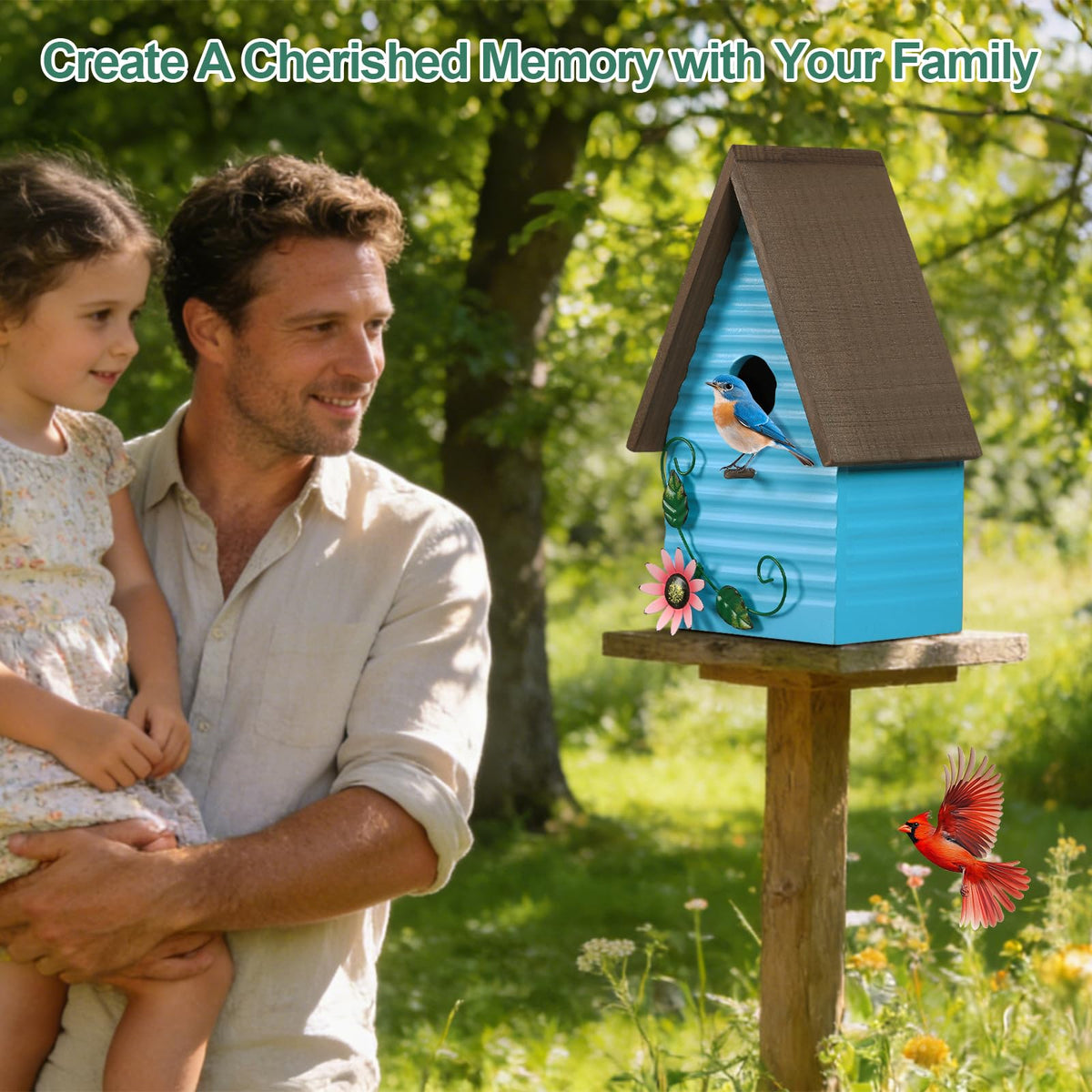 Handrong bluebird house post-mount option for sturdy outdoor installation.