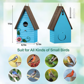 Handrong bluebird house mounted on a tree branch for convenient placement.