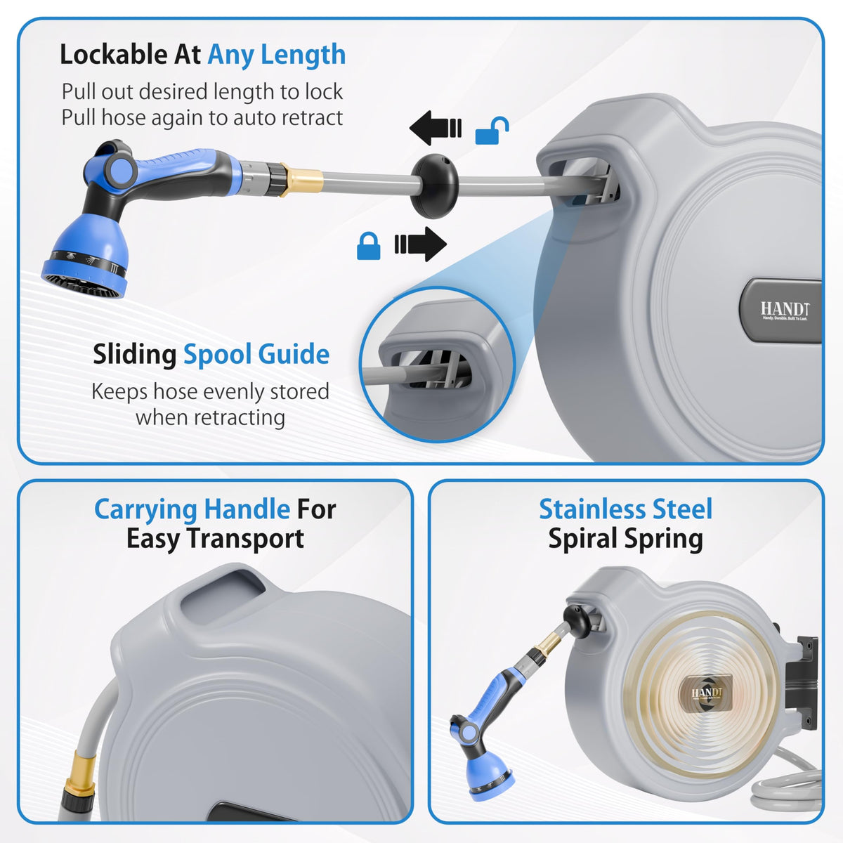 HANDT 180° swivel mount enables flexible placement.