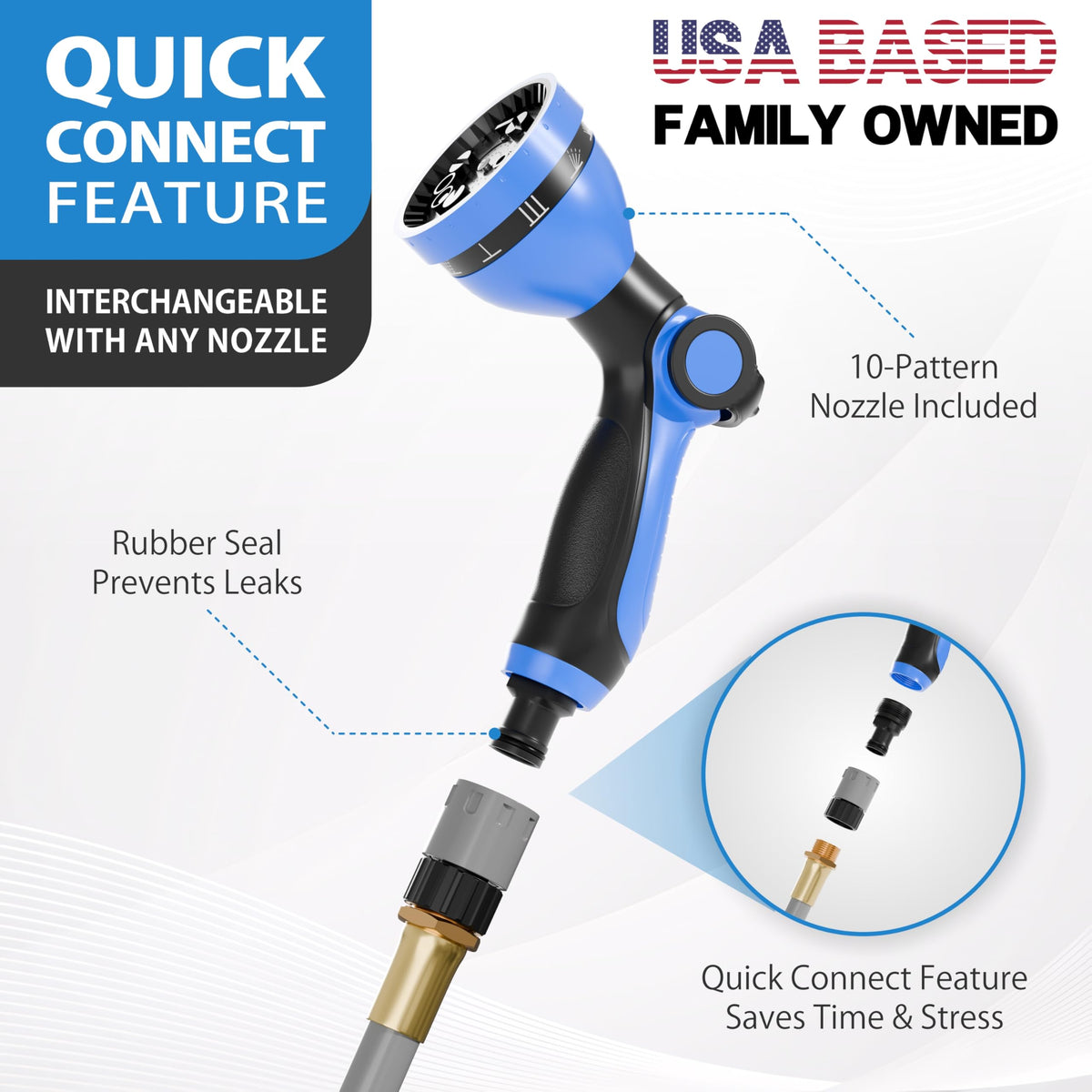 HANDT 50 ft hose with quick connect for fast, secure connections.