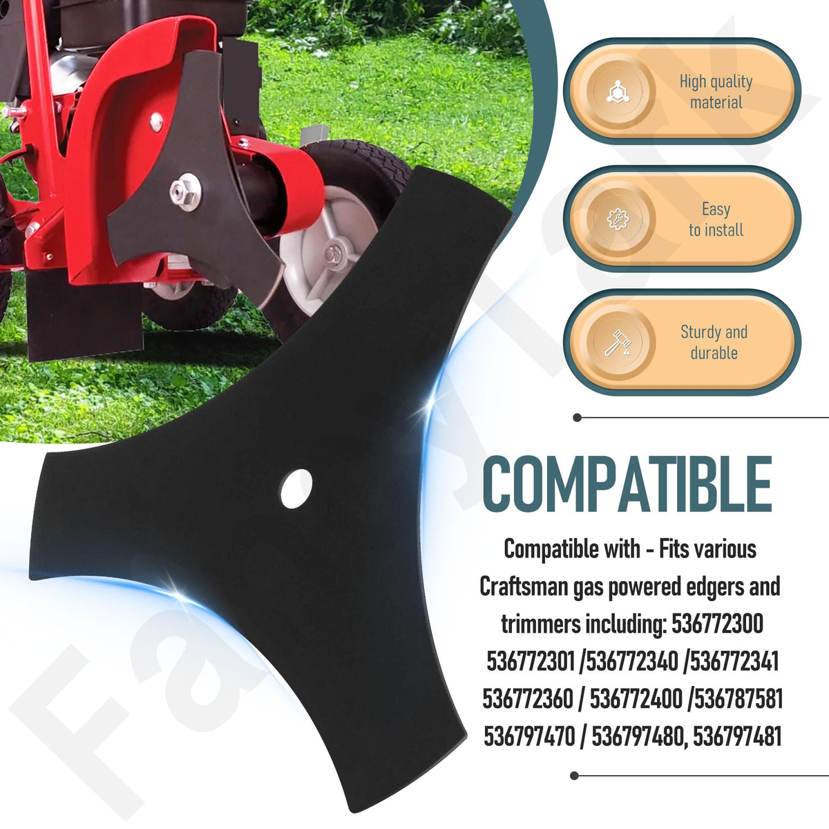HandyTek heat-treated edger blade maintains hardness for long-term efficiency.