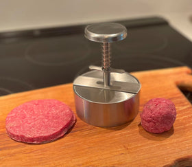 Hanerk XL Burger Press disassembled into four parts for easy cleaning and storage