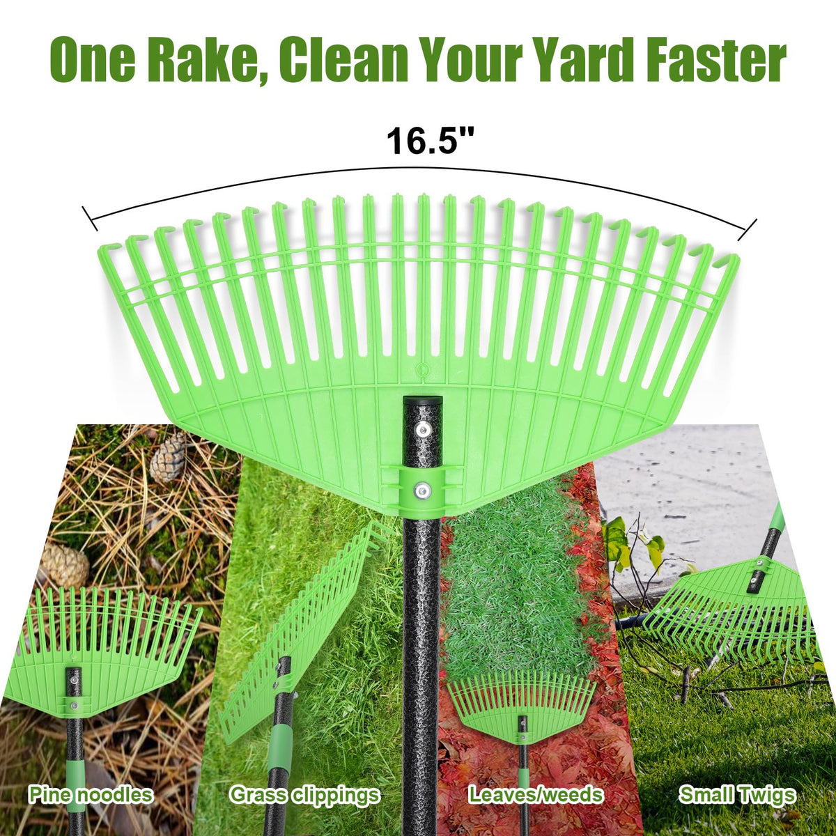 Hangmaicome 23-tine nylon tines glide softly over grass.