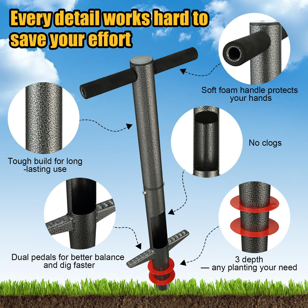 HANGMAICOME all-in-one tool for bulbs turf and transplanting