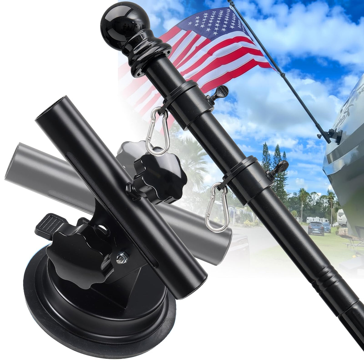 HANGMAICOME flag pole kit with suction base for secure RV mounting