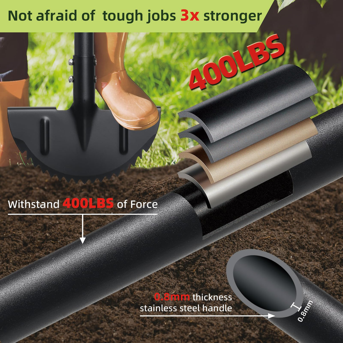 Hangmaicome edger T-handle ergonomic grip for comfortable leverage during edging.