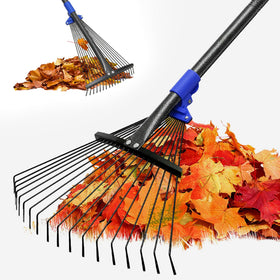 Hangmaicome heavy-duty garden leaf rake with extendable head clearing thick leaves and wet debris