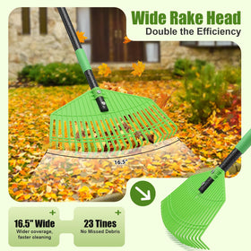 Hangmaicome lightweight leaf rake helps you sweep leaves without tiring your arms.