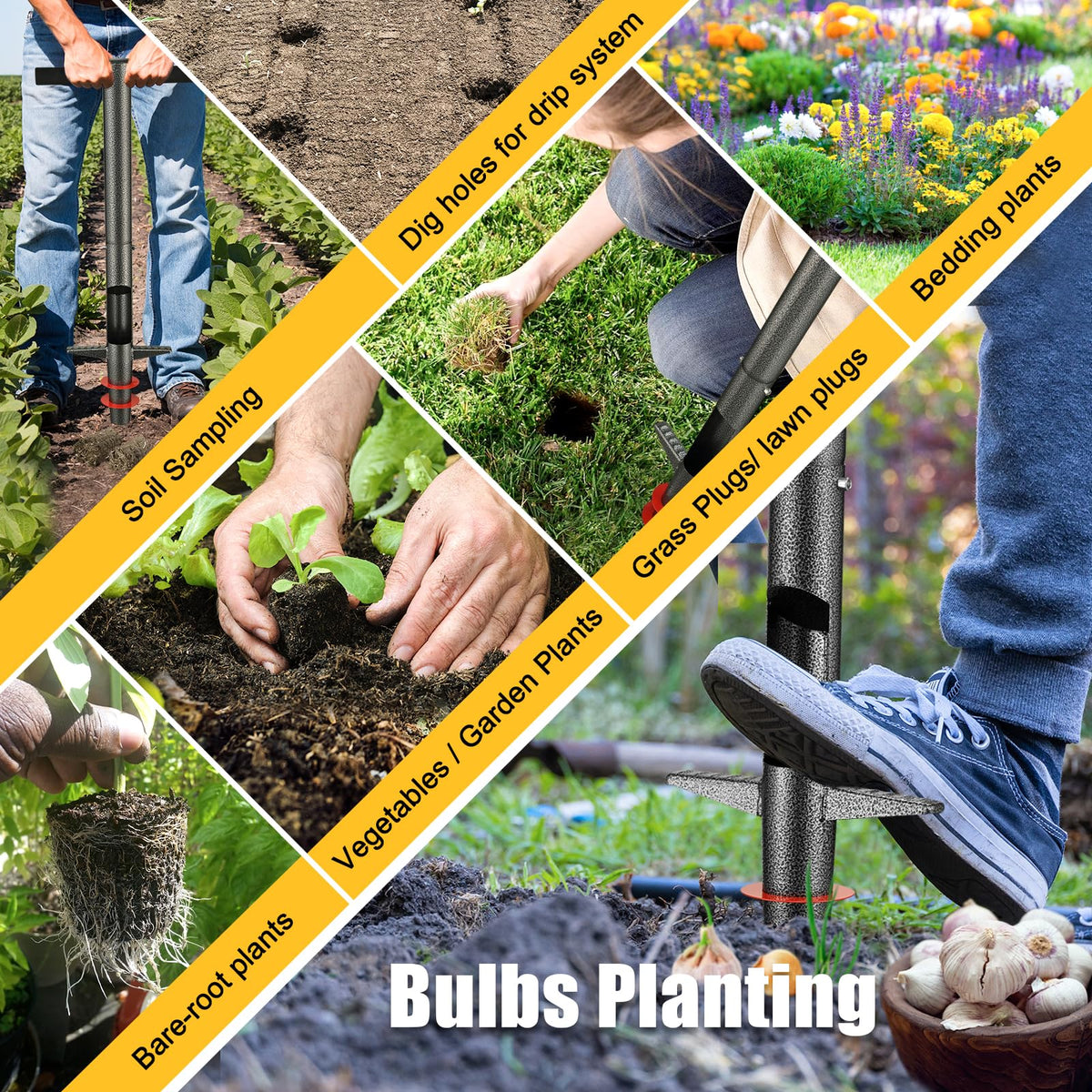 HANGMAICOME garden tool shown for grass plug planting