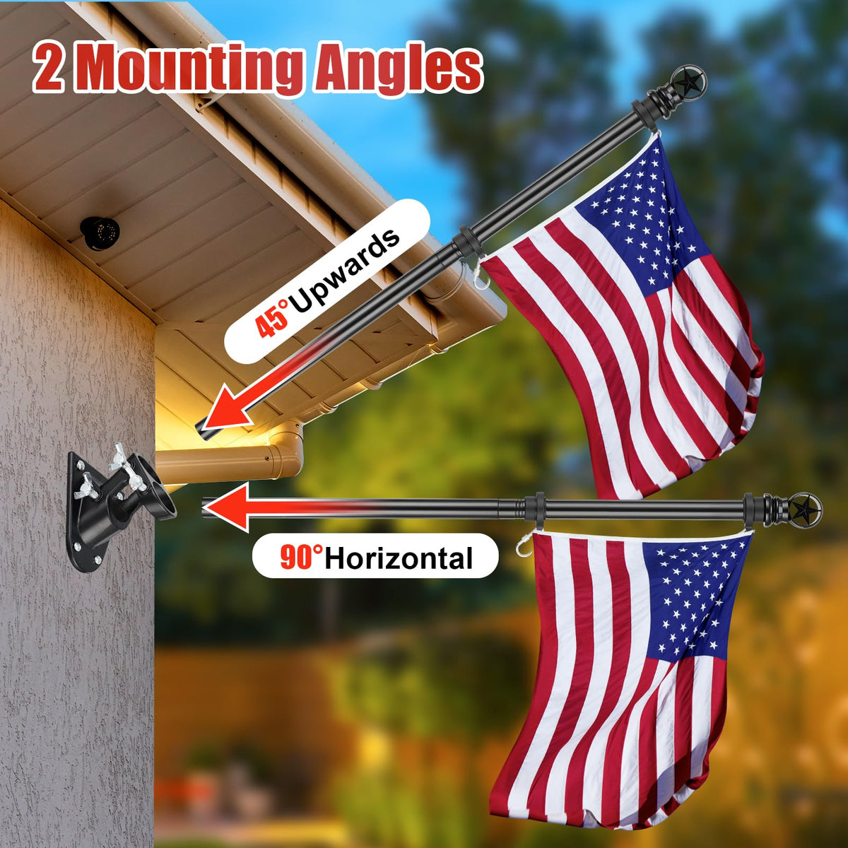 Hangmaicome outdoor flag display suited for porch, wall, or balcony