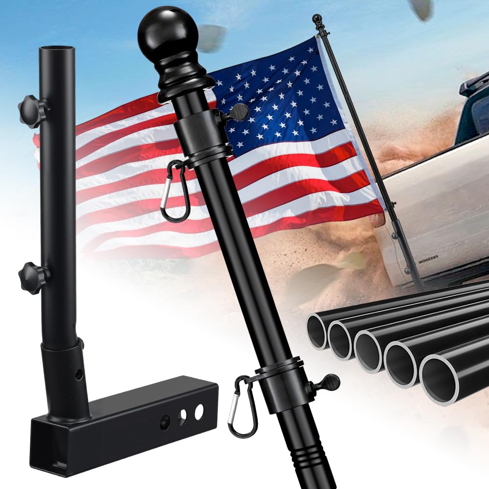 HangMaicome 6ft truck flag pole hitch mount ready for tailgating.