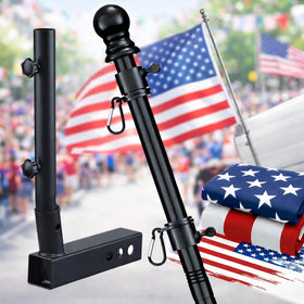 Hangmaicome truck flag pole kit with deep 18-inch hitch insert reduces wobble.