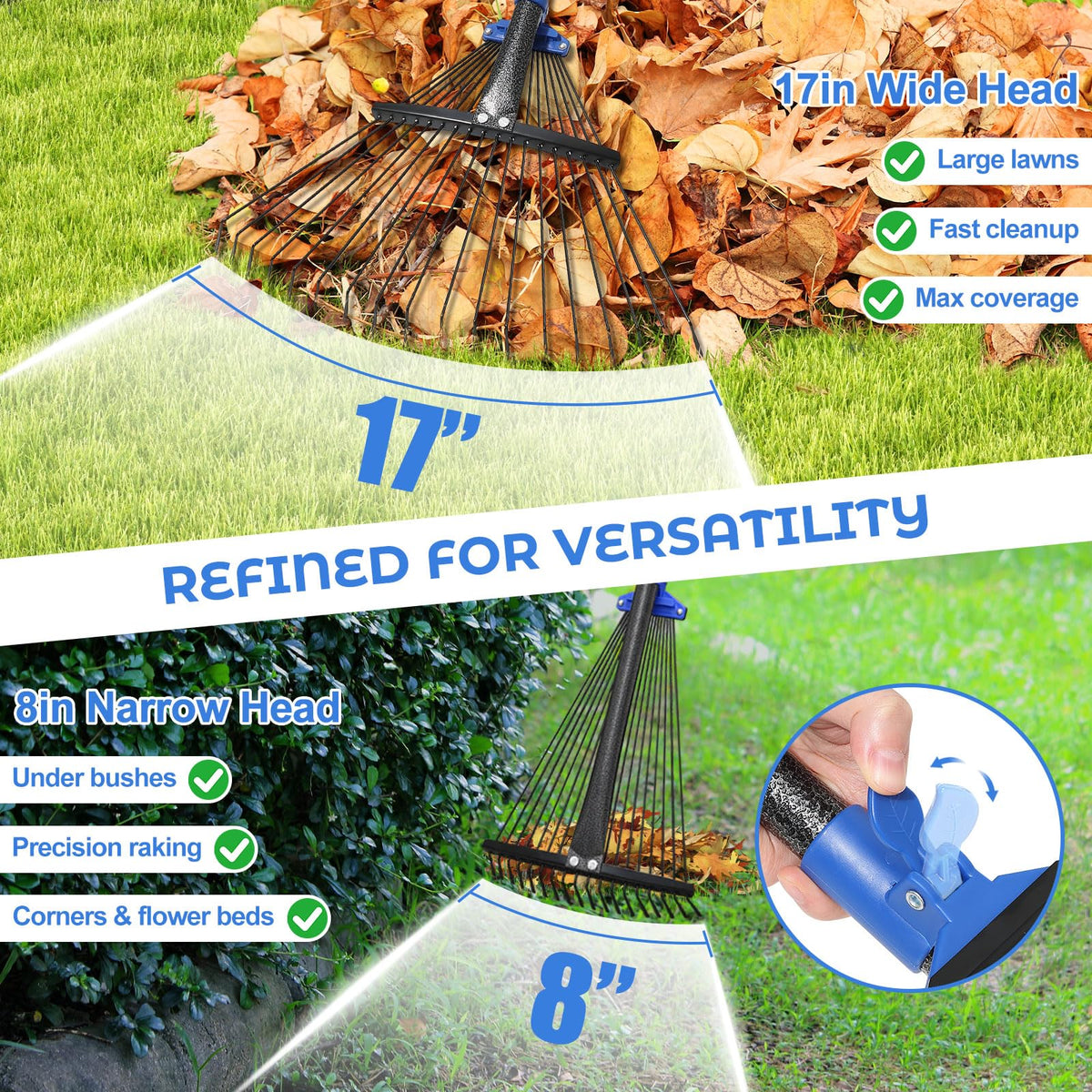 Hangmaicome wide setting aids fast sweeping of leaves and grass