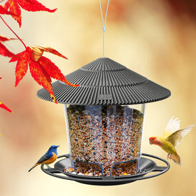 Hanizi Bird Feeder inclined roof helps keep seeds dry in rain.