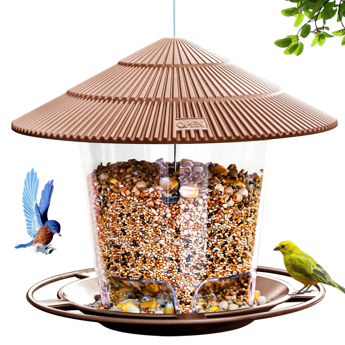 Hanizi Bird Feeder outdoor hanging brown with clear seed window for easy refills