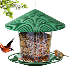 Hanizi Green Bird Feeder with lid open for easy filling