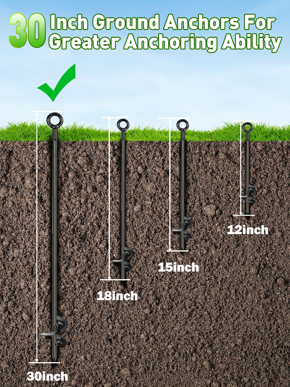 Hannger swing-set anchors detail maximizing stability and wind resistance.