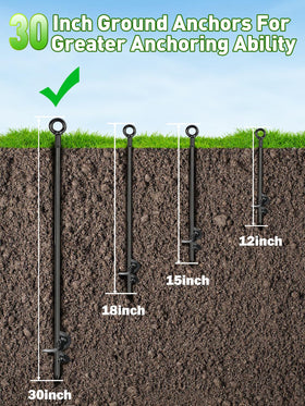 Hannger swing-set anchors detail maximizing stability and wind resistance.