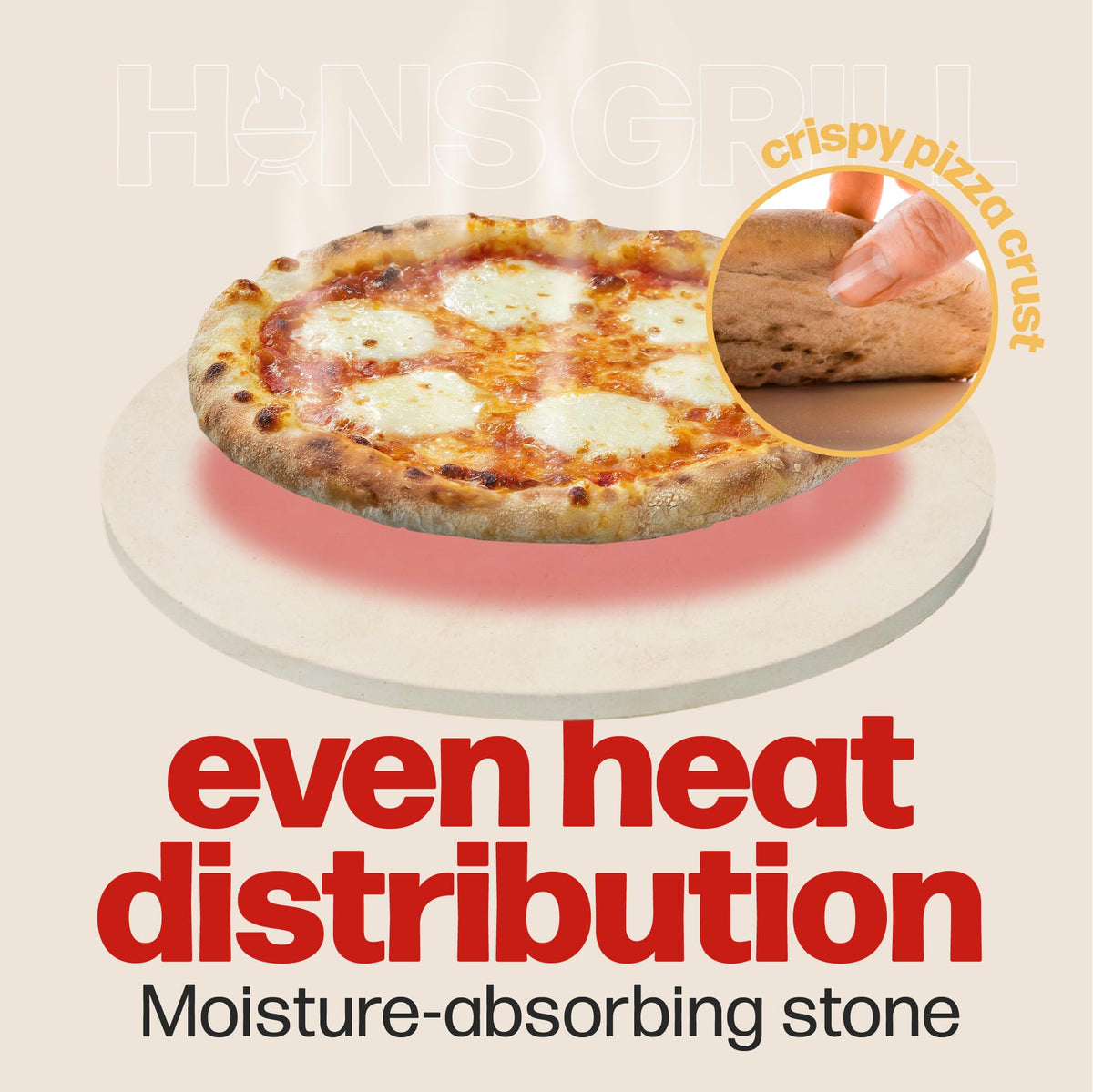 Hans Grill pizza stone round 15-inch resists heat up to 1112°F