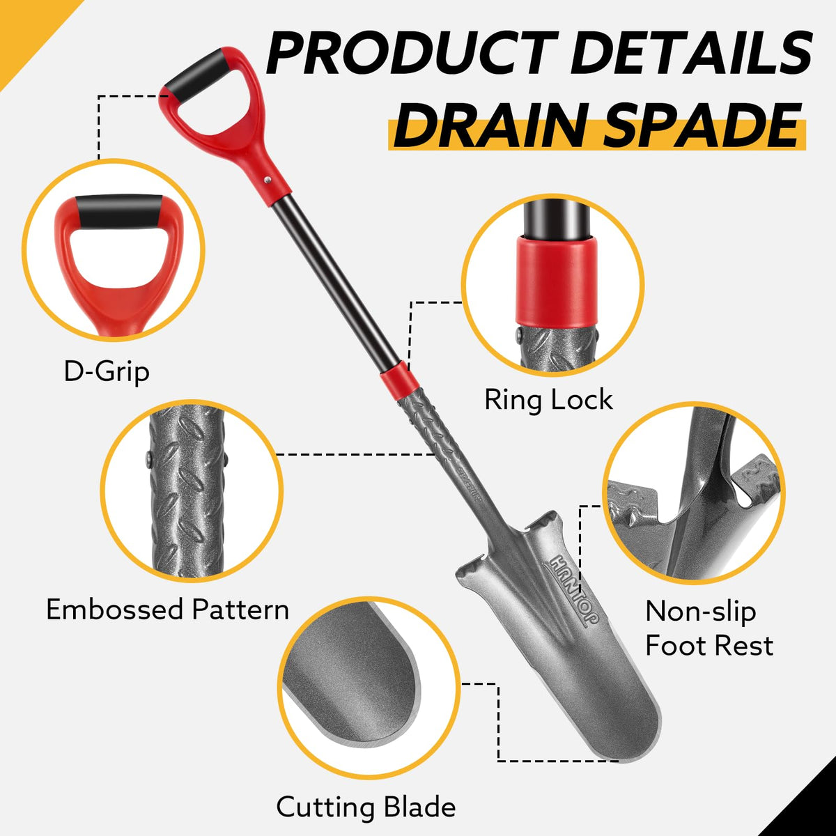 HANTOP digging spade 44in offers extended reach for deep pits and trenches