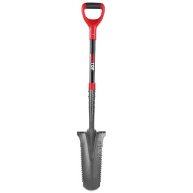 HANTOP drain spade with serrated blade for efficient root cutting in tight trenches.