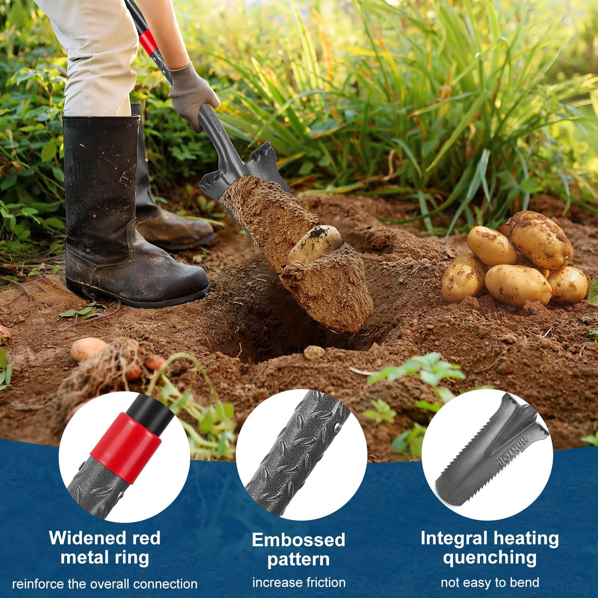 HANTOP 44-inch length delivers extended reach for deep digging and roots.