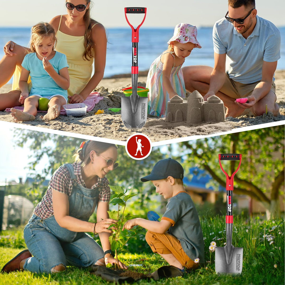 HANTOP multi-use shovel suited for gardening, camping, and beach days.