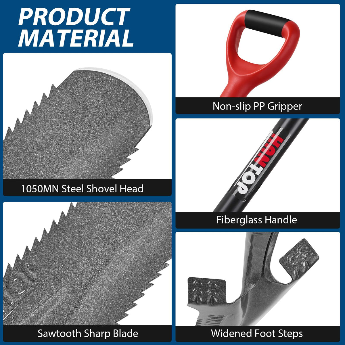 HANTOP serrated spade blade aids quick root clearance and trenching in landscaping.