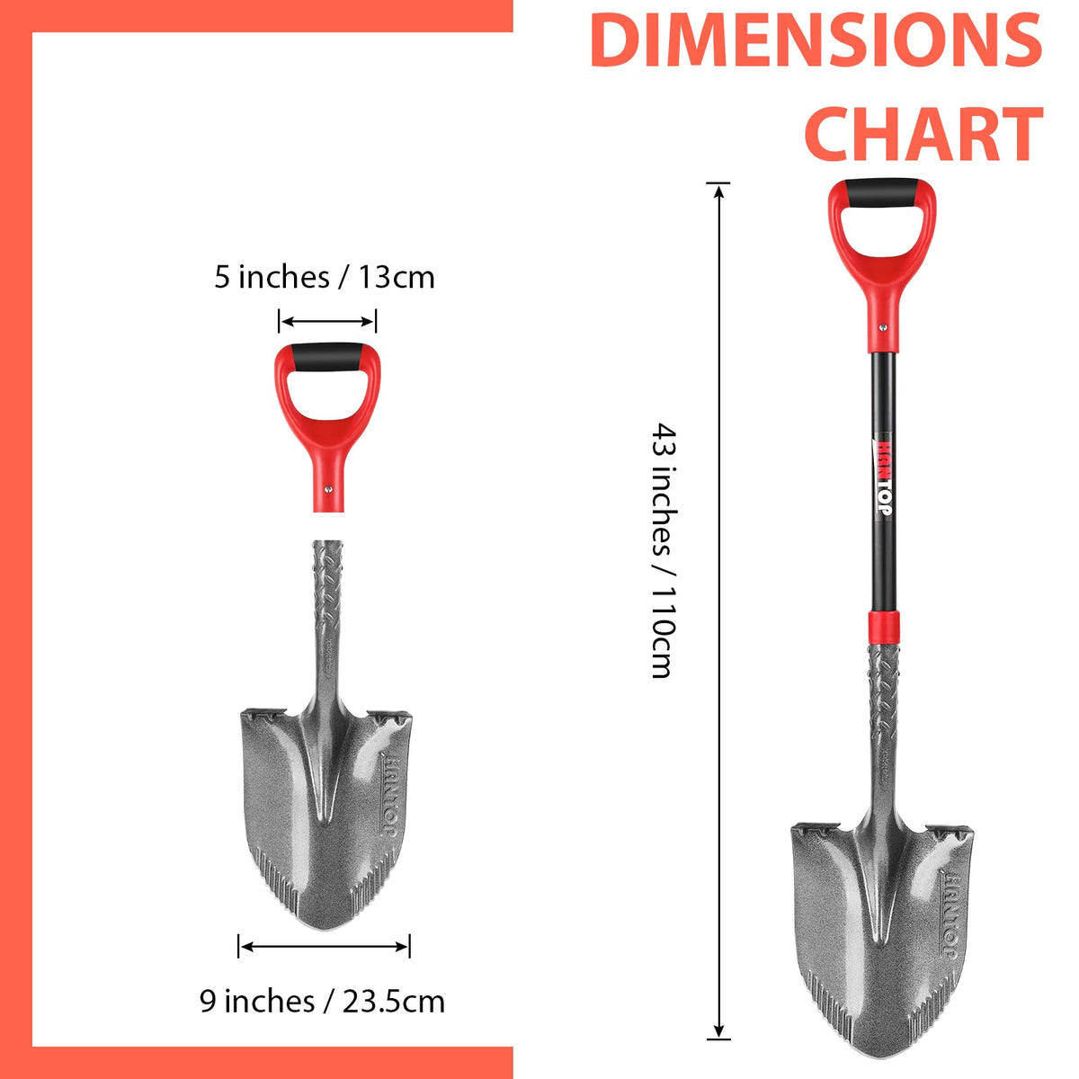 HANTOP round digging shovel with D-shaped grip designed for glove-friendly handling.
