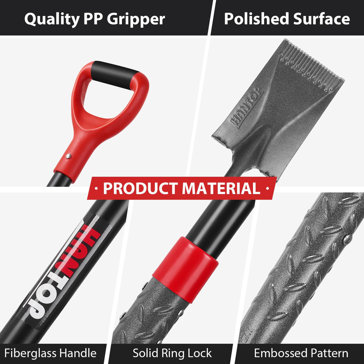 HANTOP spade shovel widened foot platforms for secure digging.