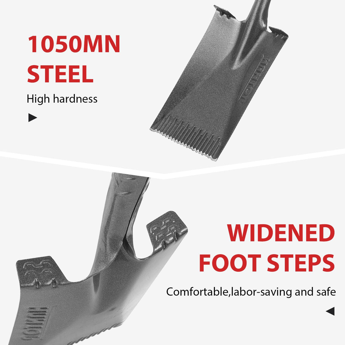 HANTOP spade shovel sawtooth blade for breaking hardened soil.