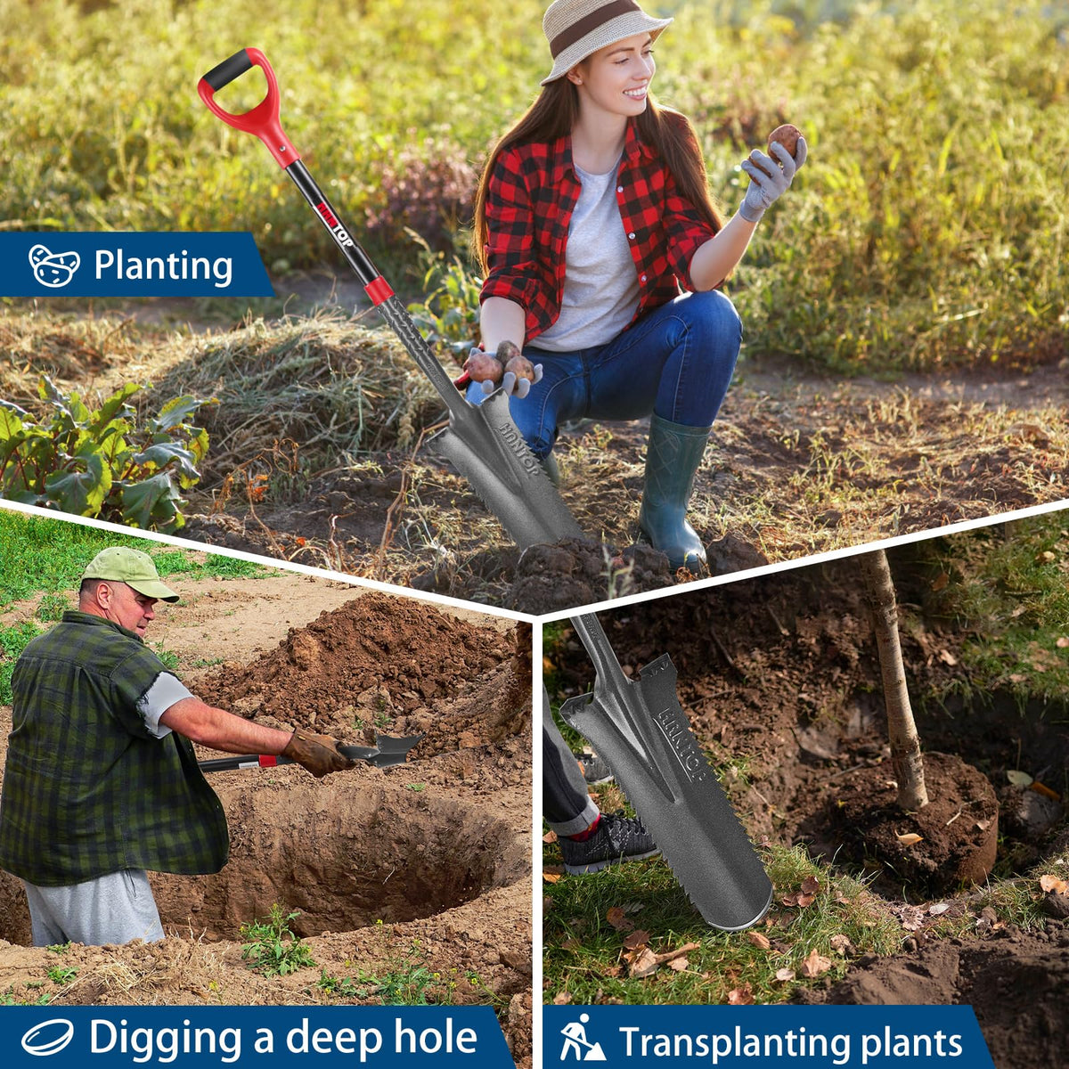 HANTOP drain spade with wide foot pedals for stable pushing power.