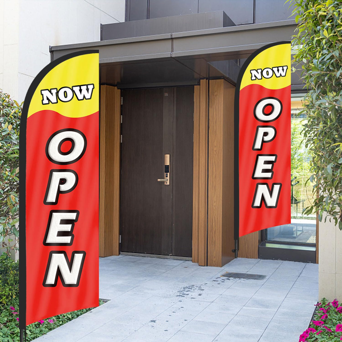 HANVIDA Now Open flag storefront display attracting customers outside
