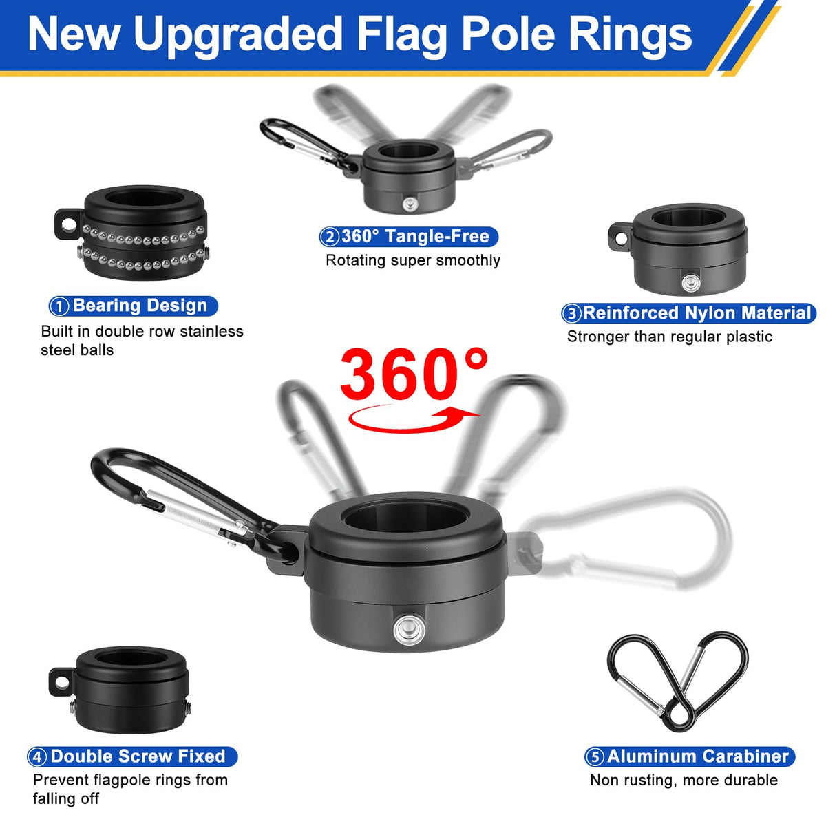 Haoridul double-row bearing flag ring provides smooth 360-degree rotation.