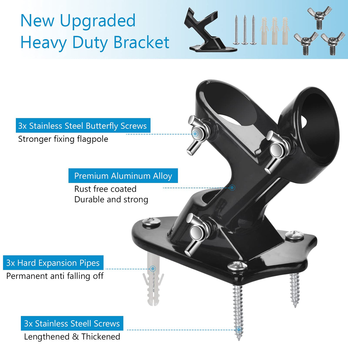 Haoridul heavy-duty flag-pole-bracket with stainless bolts for secure outdoor mounting.