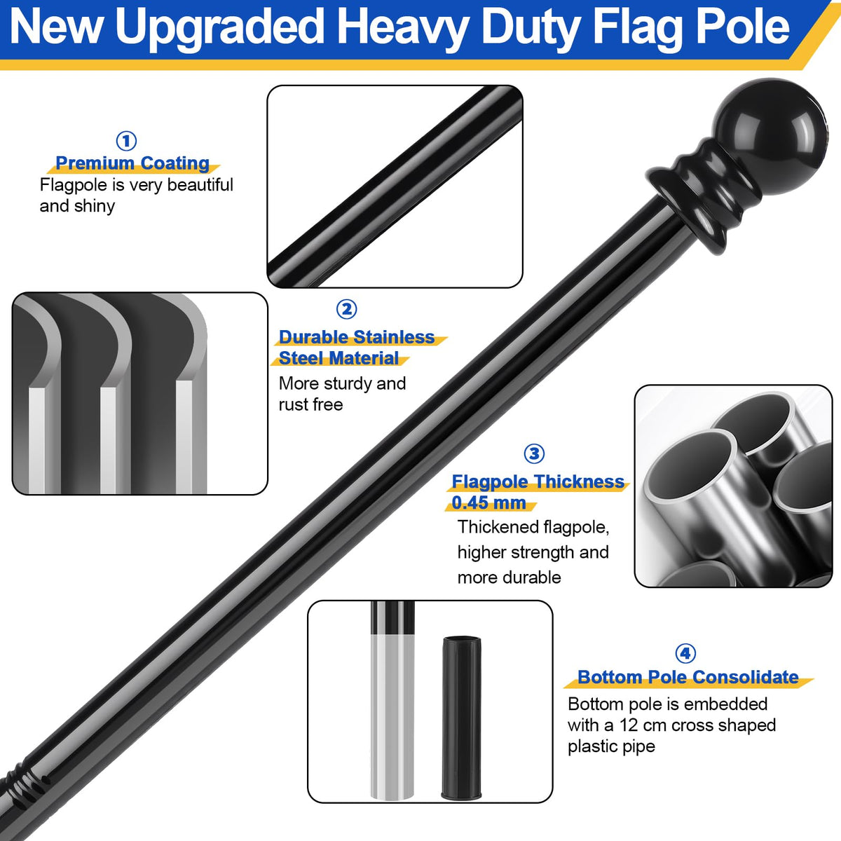 Haoridul stainless steel flag pole delivers durable performance with a glossy finish.