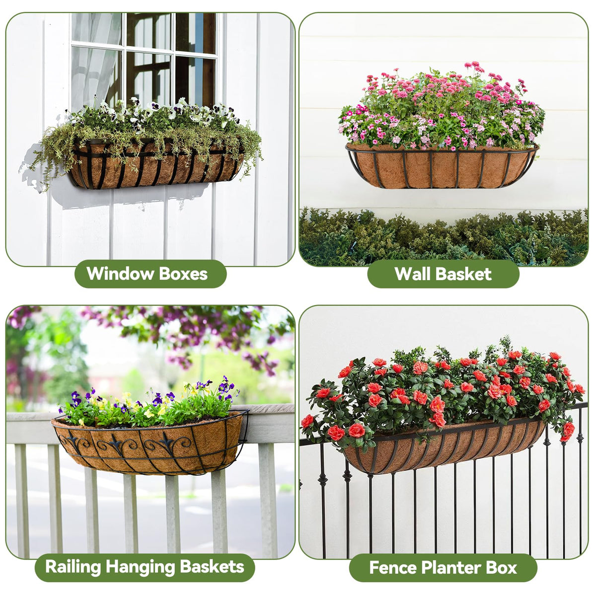 HAOVZRI coco liner hanging basket improves drainage and aesthetics.