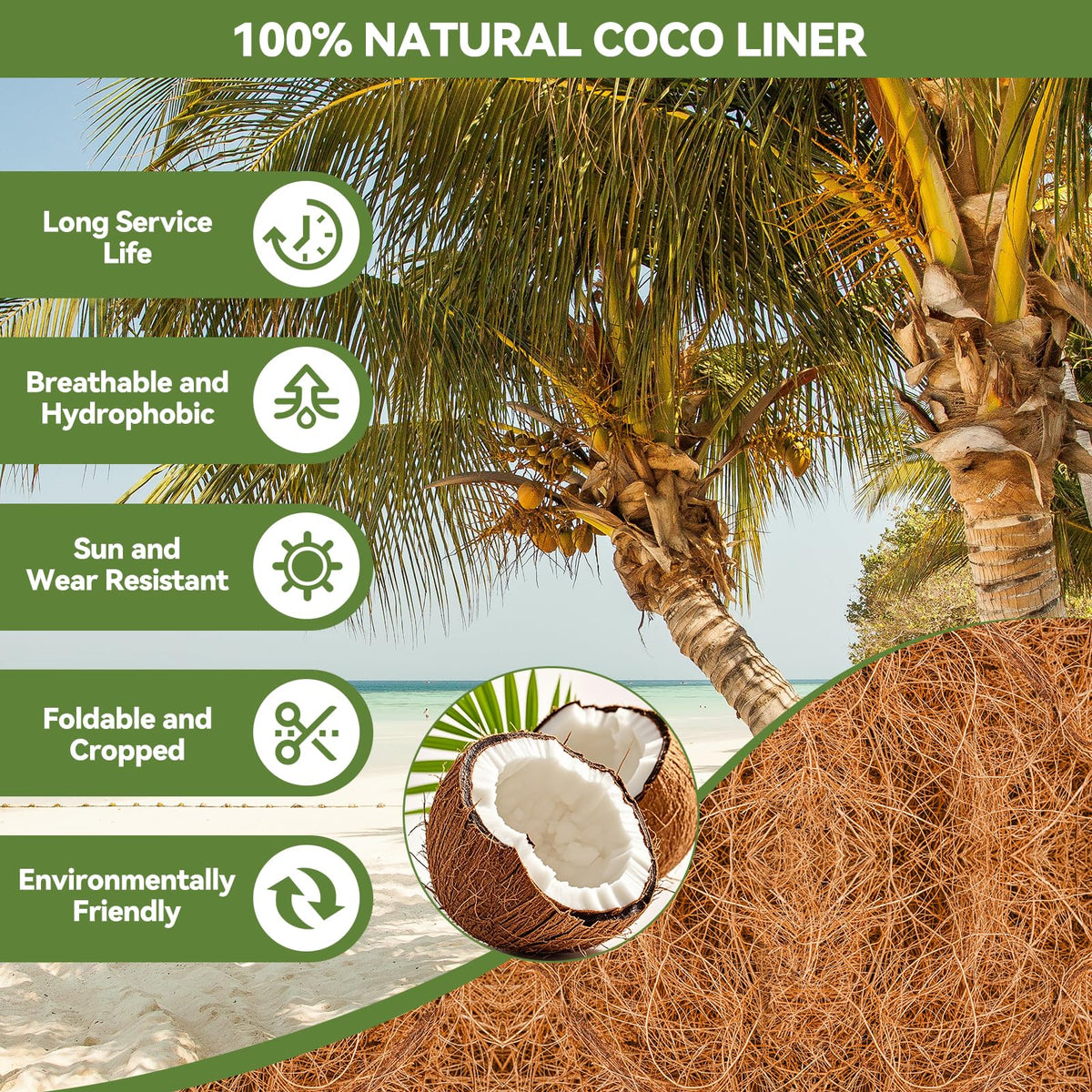 HAOVZRI half-moon coco liner shows adjustable fit for various baskets.