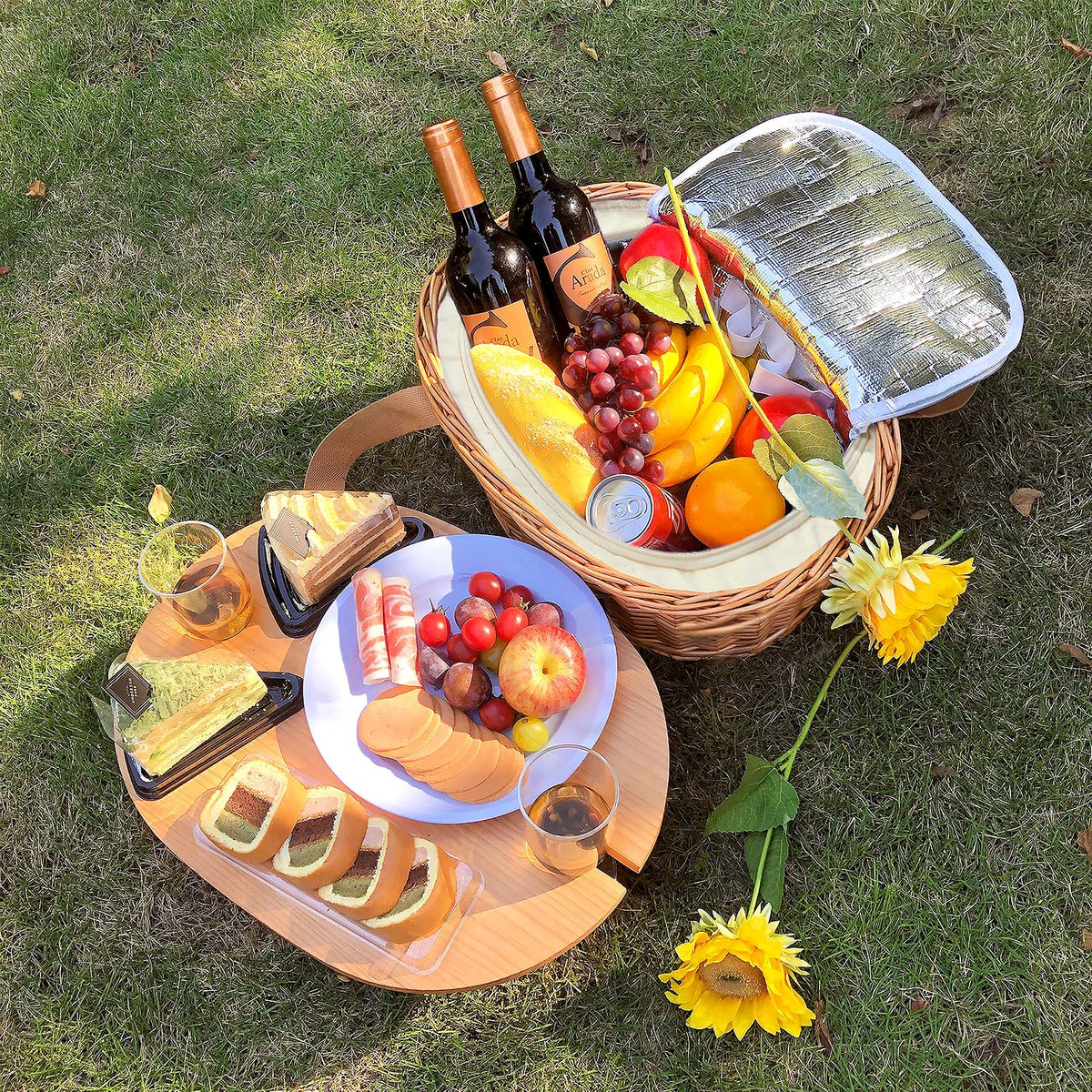 Hap Tim mini folding wine table stabilizes on grass or sand