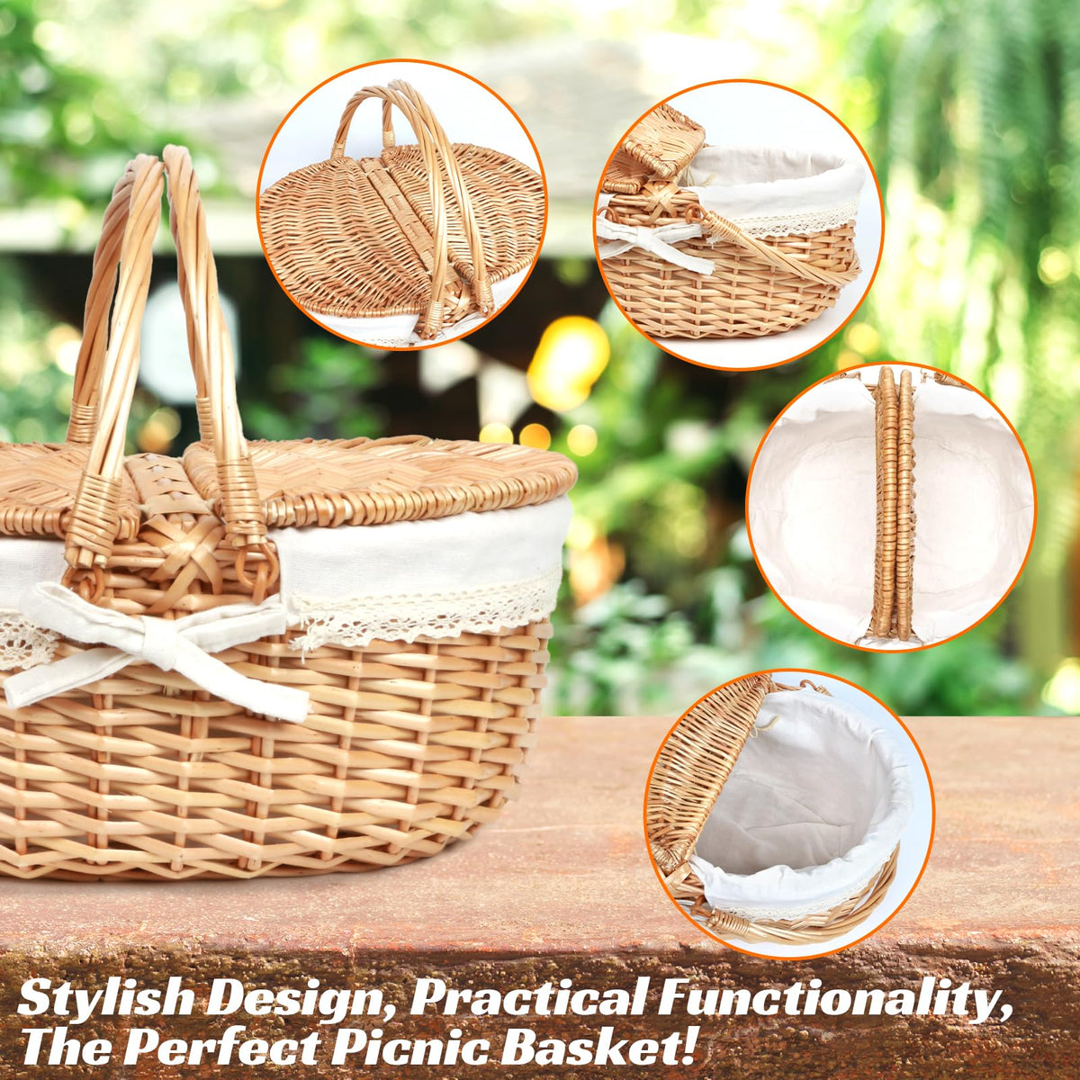 Hap Tim wicker picnic basket with lace trim adds timeless charm to any picnic.
