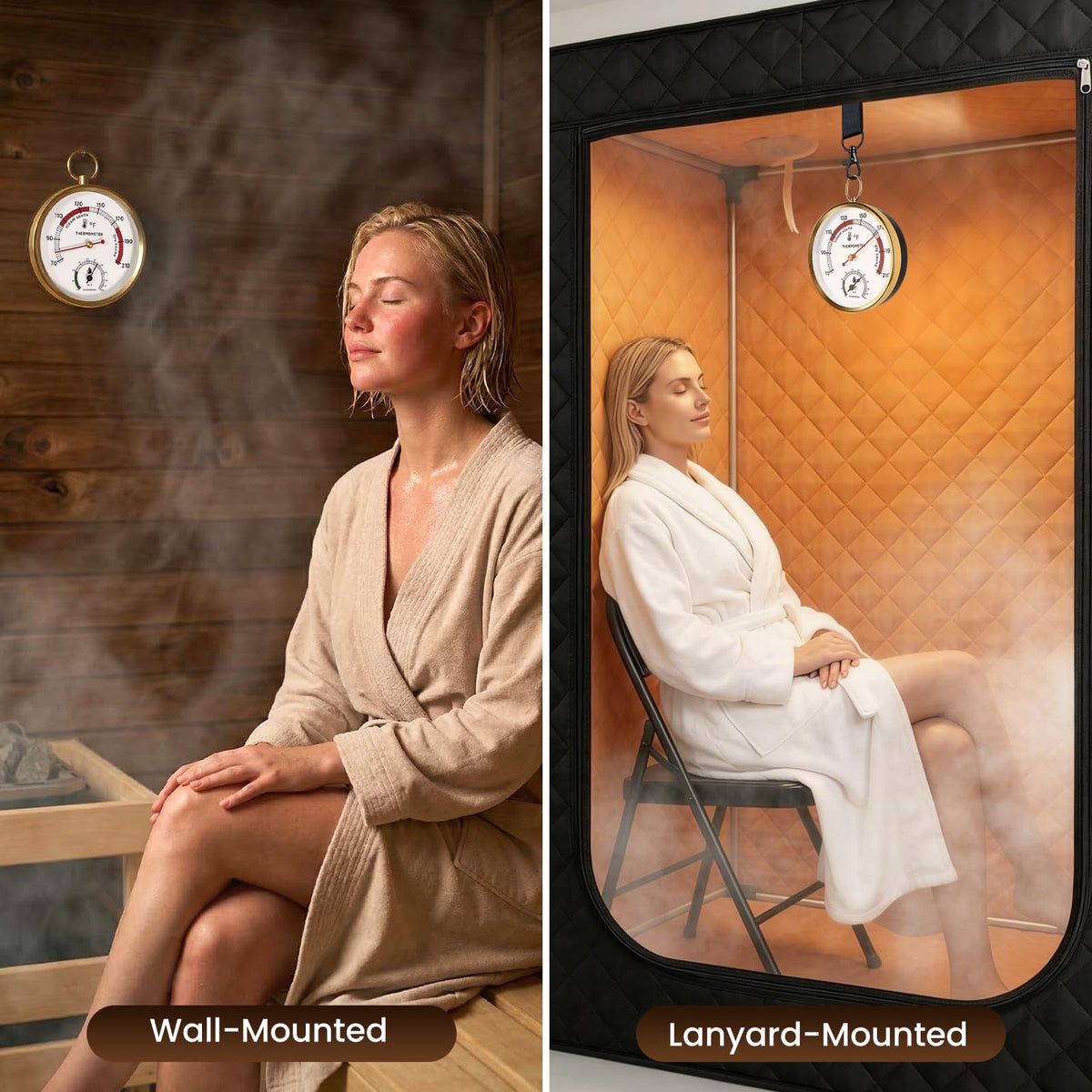 HAPANGODIR hygrometer displays humidity levels for comfortable sauna sessions.
